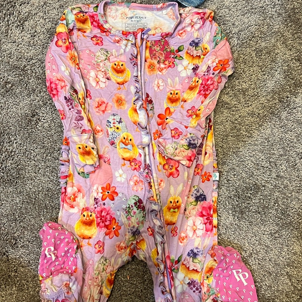 Posh peanut Easter print  girls 18-24M ruffled sleeper